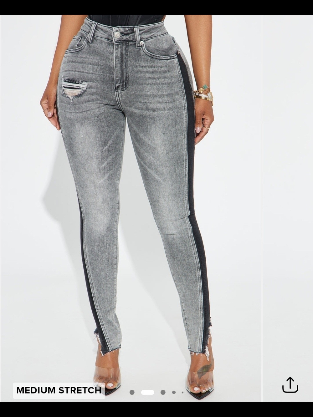 Grey High-Waist Side-Stripe Skinny Jeans